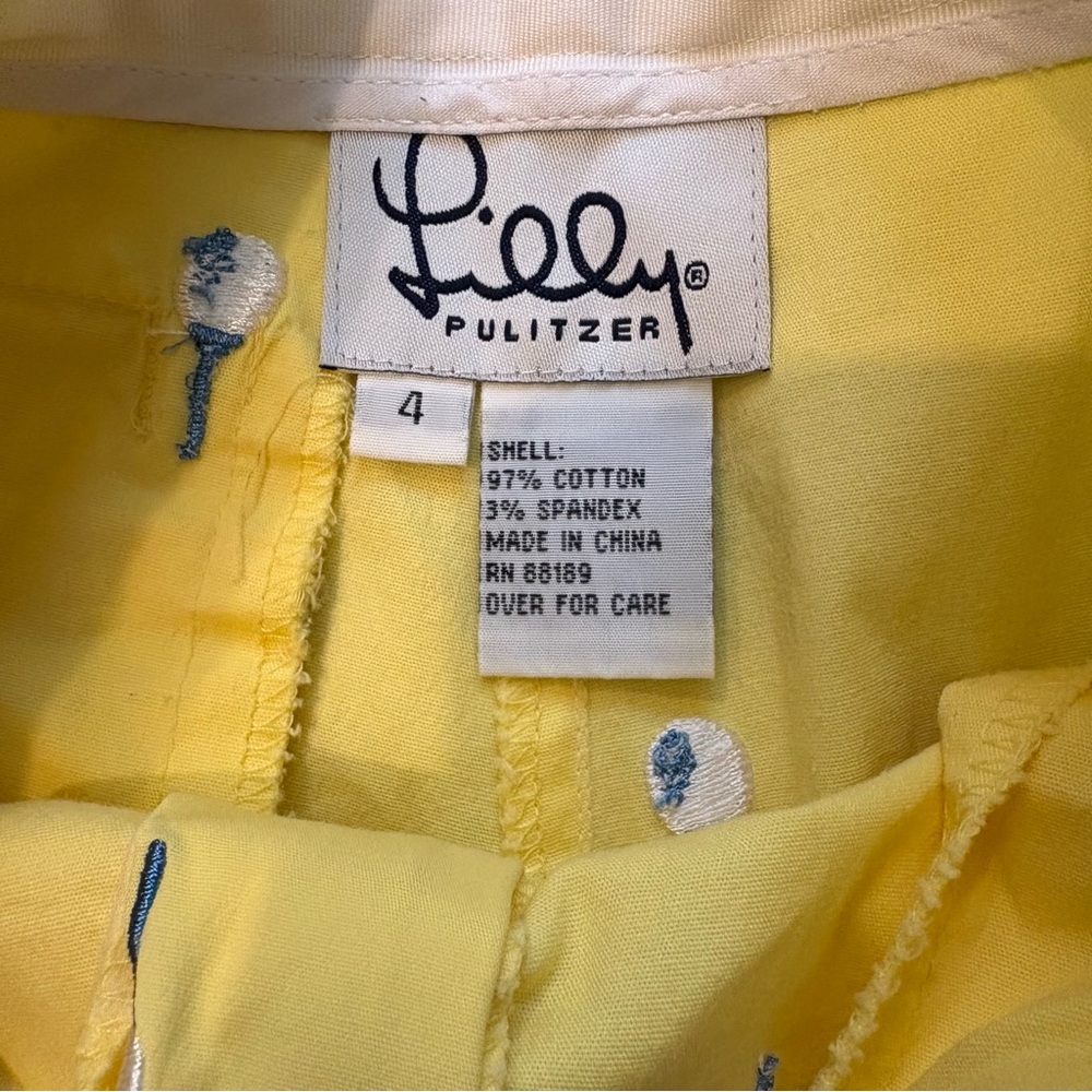 Vintage 90s’s Lilly Pulitzer Golf Tee Embroidered Yellow Shorts, Sz 4 - Picture 10 of 11